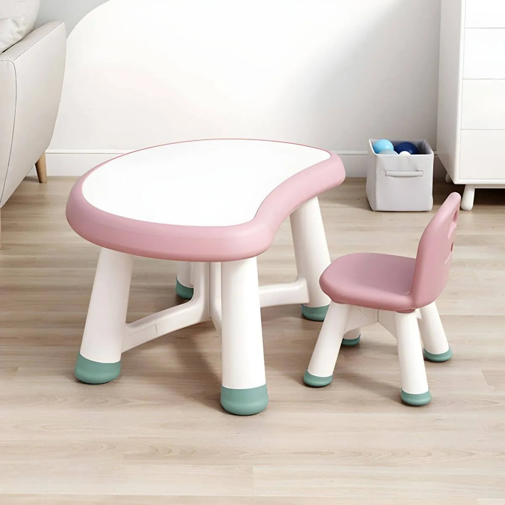Modern Plastic Kids Writing Desk with Ergonomic Chair – Moon & Rectangle Shapes