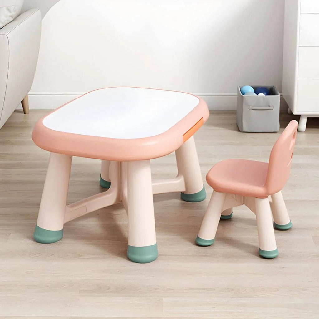 Modern Plastic Kids Writing Desk with Ergonomic Chair – Moon & Rectangle Shapes