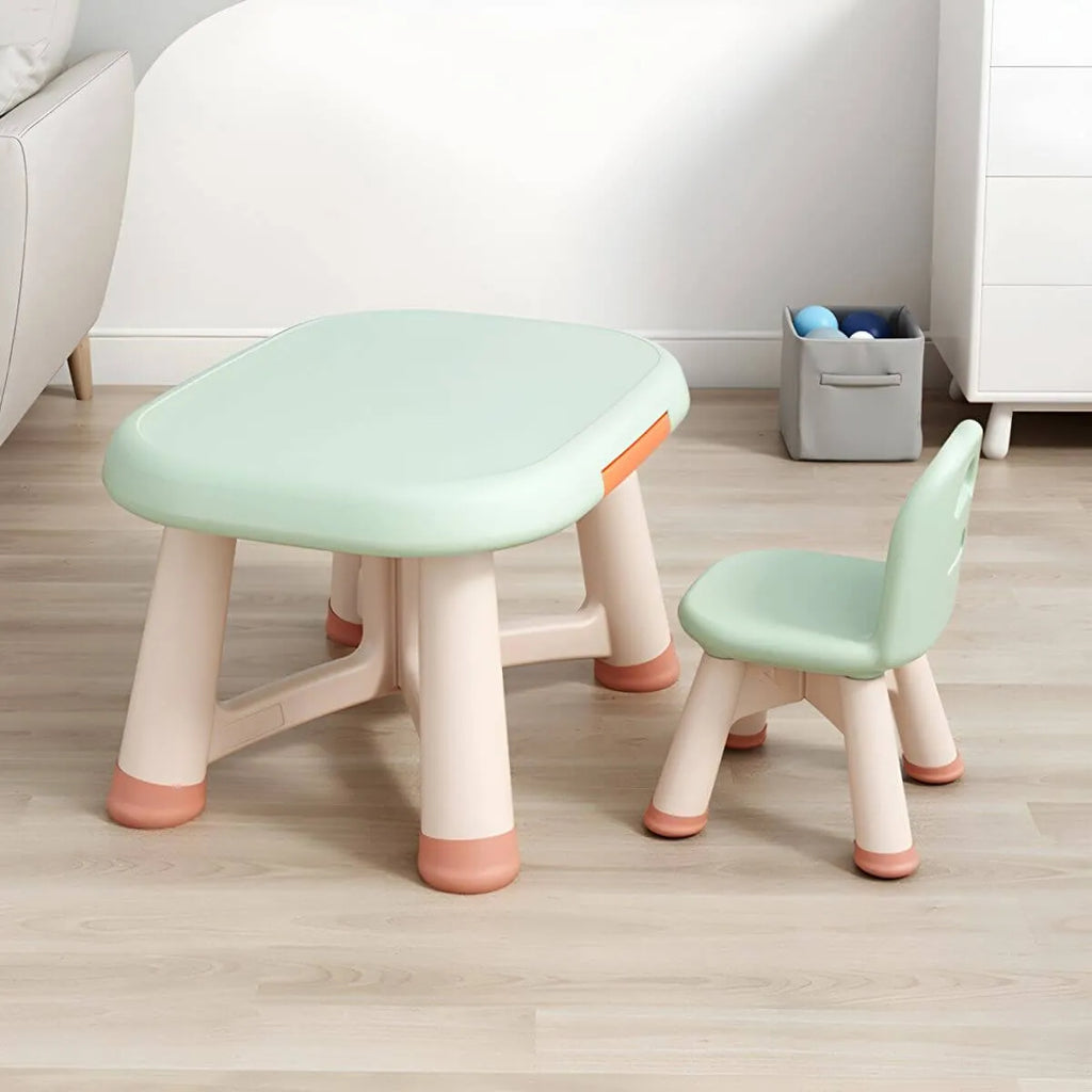Modern Plastic Kids Writing Desk with Ergonomic Chair – Moon & Rectangle Shapes