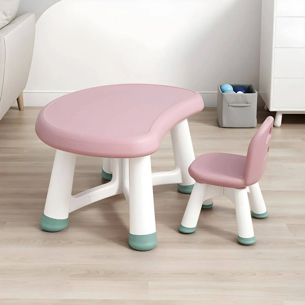 Modern Plastic Kids Writing Desk with Ergonomic Chair – Moon & Rectangle Shapes