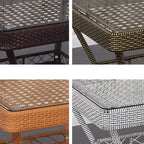 Modern Rattan Patio Table with Tempered Glass Top