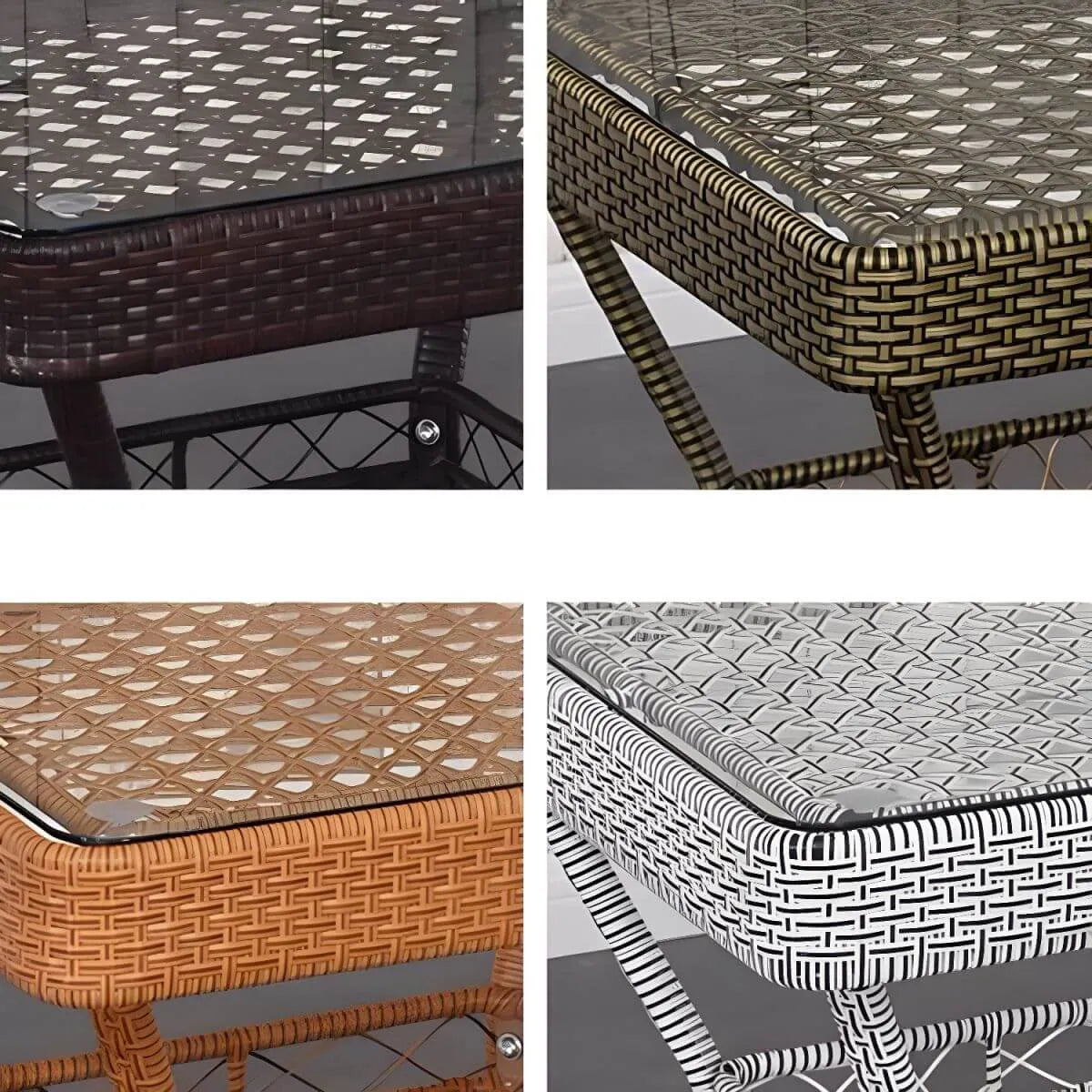 Modern Rattan Patio Table with Tempered Glass Top