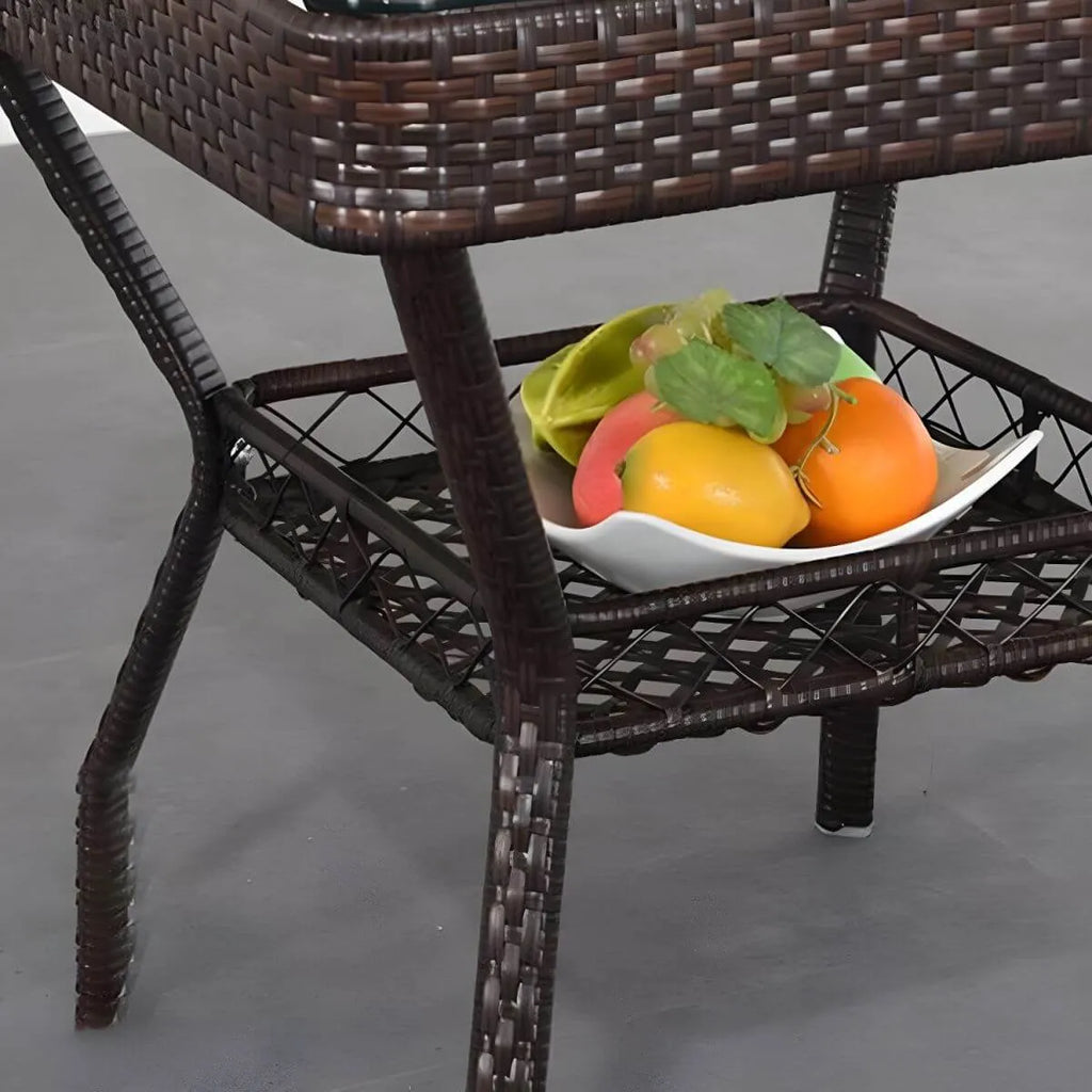 Modern Rattan Patio Table with Tempered Glass Top