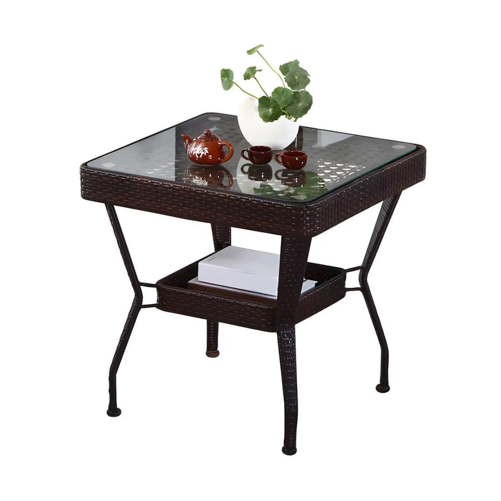 Modern Rattan Patio Table with Tempered Glass Top