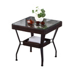 Modern Rattan Patio Table with Tempered Glass Top