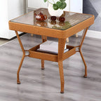 Modern Rattan Patio Table with Tempered Glass Top