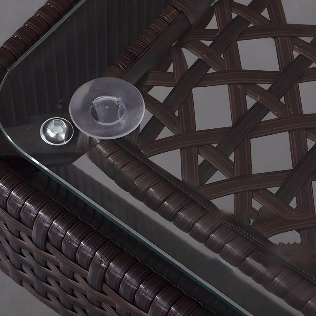 Modern Rattan Patio Table with Tempered Glass Top