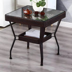 Modern Rattan Patio Table with Tempered Glass Top