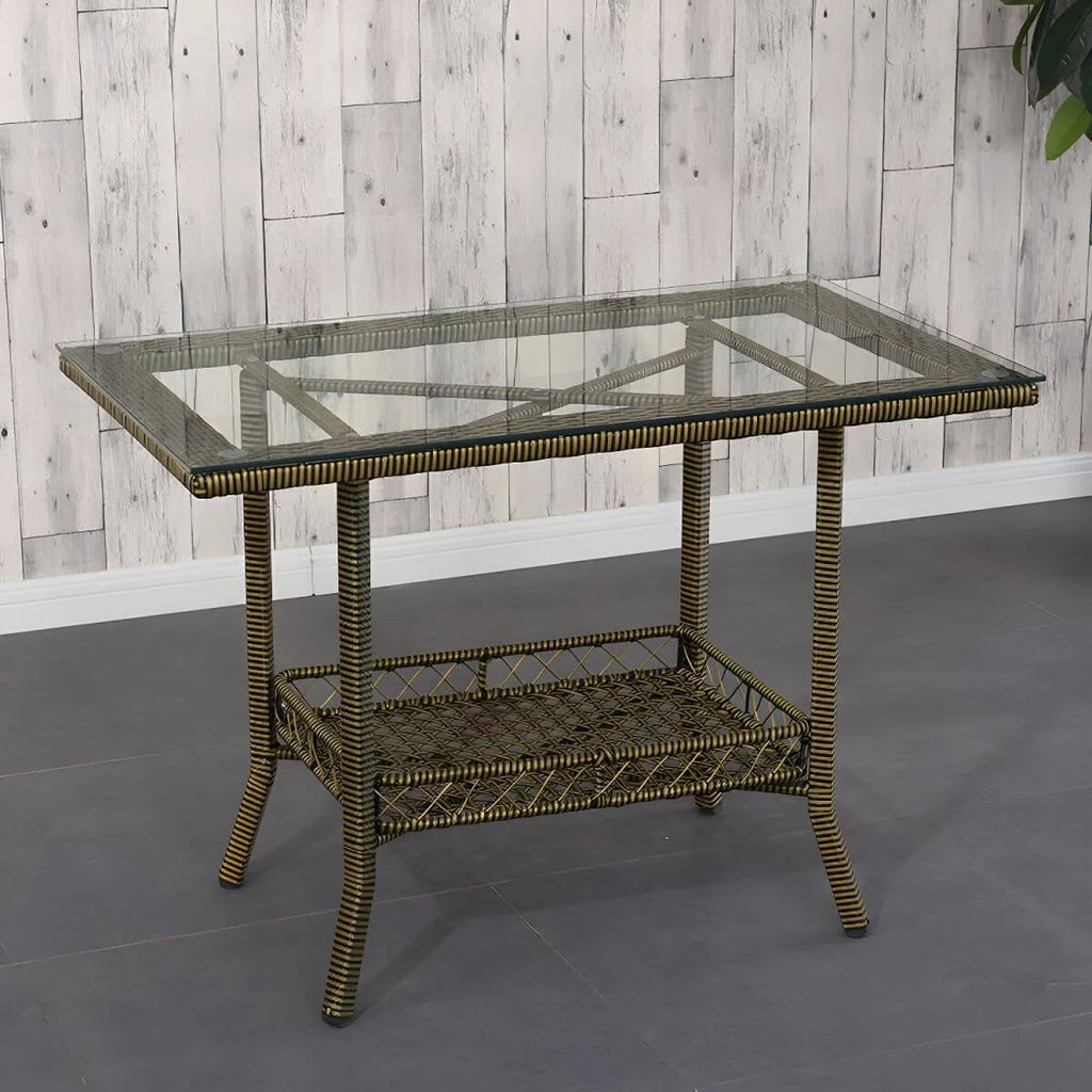 Modern Rattan Patio Table with Tempered Glass Top