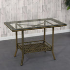 Modern Rattan Patio Table with Tempered Glass Top