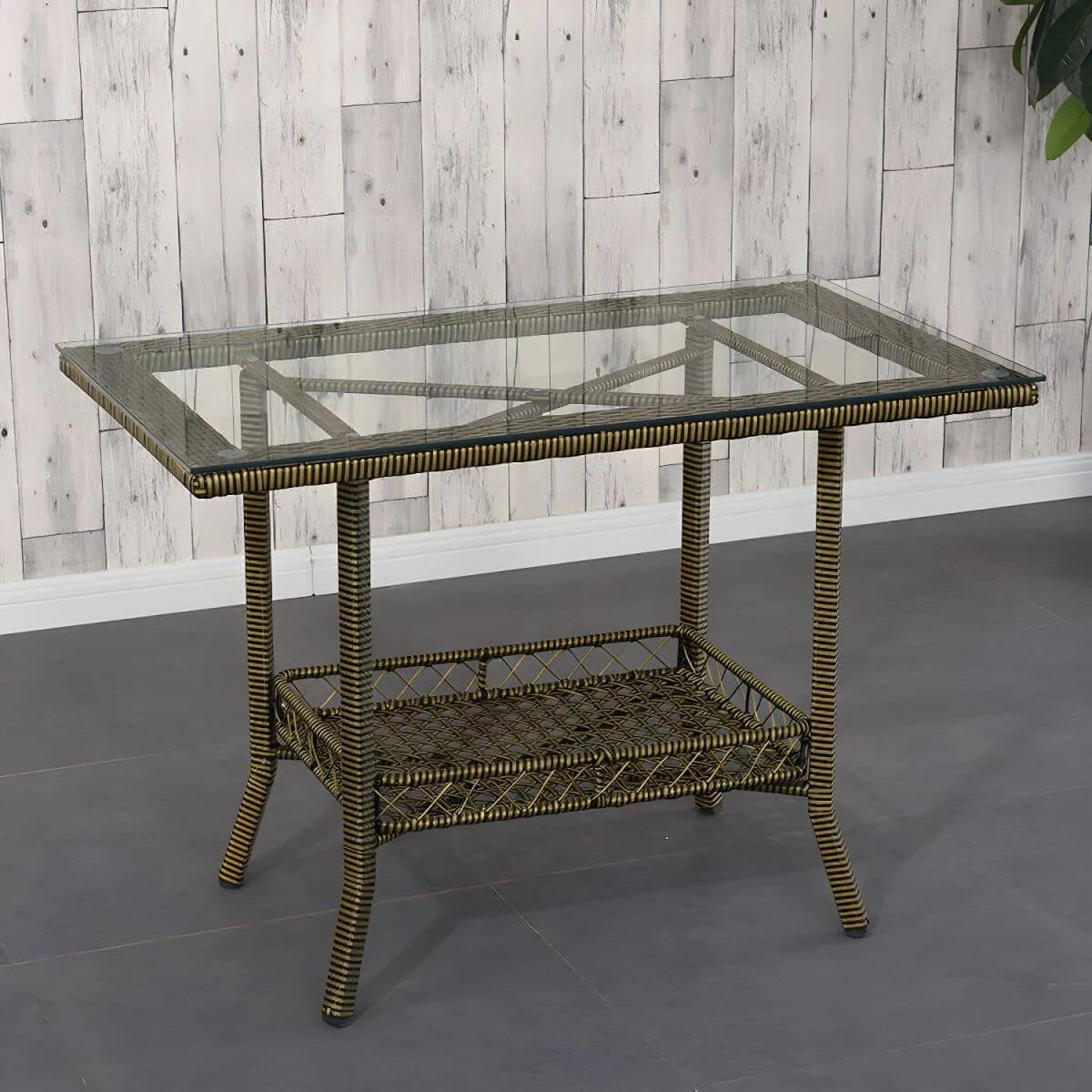 Modern Rattan Patio Table with Tempered Glass Top