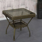 Modern Rattan Patio Table with Tempered Glass Top