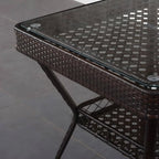 Modern Rattan Patio Table with Tempered Glass Top