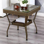Modern Rattan Patio Table with Tempered Glass Top