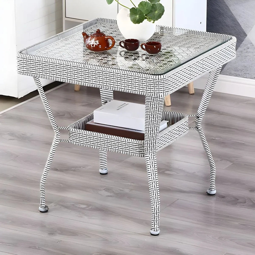 Modern Rattan Patio Table with Tempered Glass Top