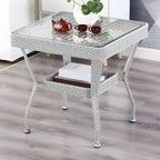 Modern Rattan Patio Table with Tempered Glass Top
