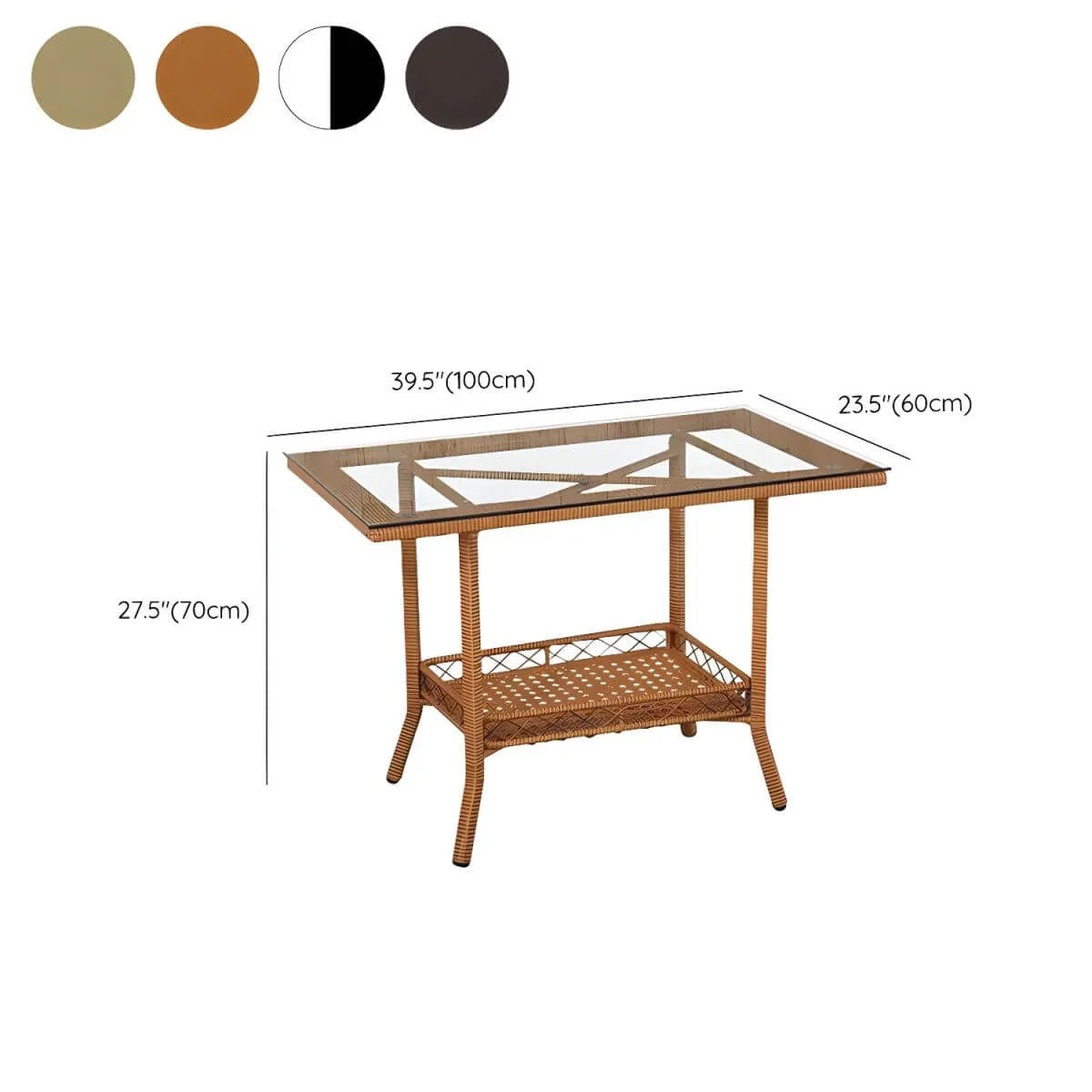 Modern Rattan Patio Table with Tempered Glass Top Dimensions