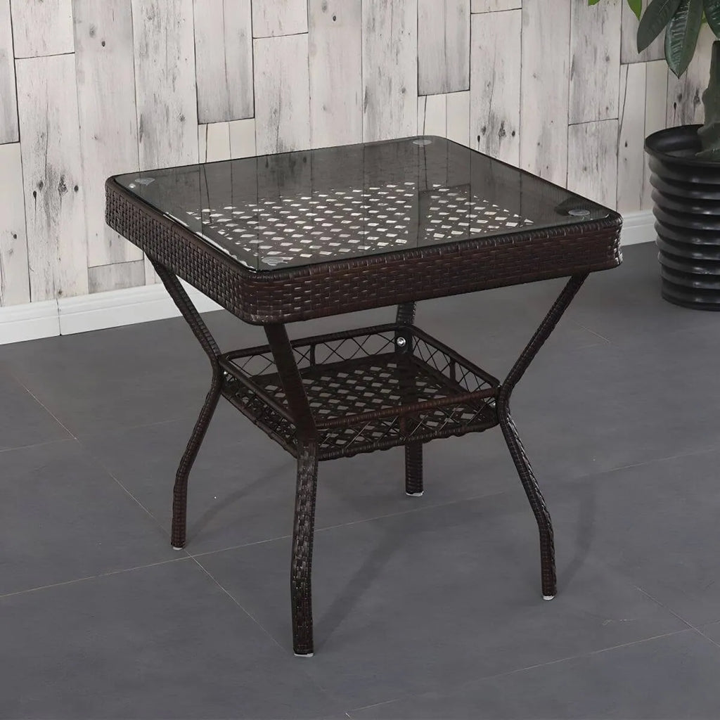 Modern Rattan Patio Table with Tempered Glass Top Main Product Image