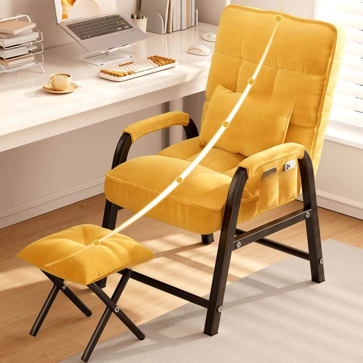Modern Reclining Arm Chair with Ottoman – Biscuit Back Accent Seating