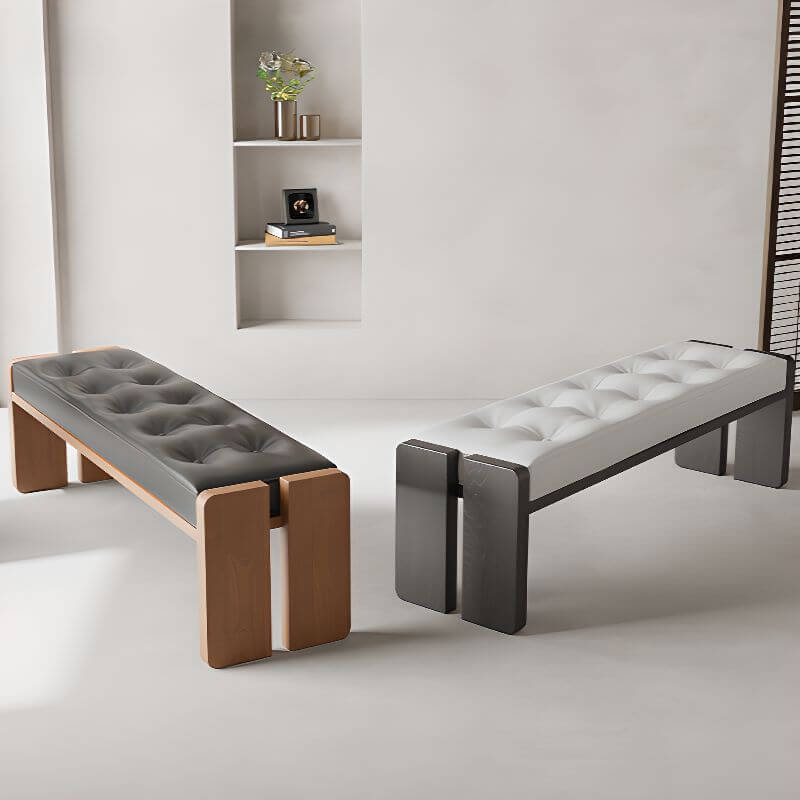 Modern Rectangle Entryway Bench in Genuine Leather with Tufted Diamond Stitching Main Product Image Image principale du produit