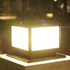 Modern Rectangle Metal Outdoor Pillar Lamp with Hipped Roof Design