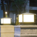 Modern Rectangle Metal Outdoor Pillar Lamp with Hipped Roof Design