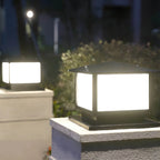 Modern Rectangle Metal Outdoor Pillar Lamp with Hipped Roof Design