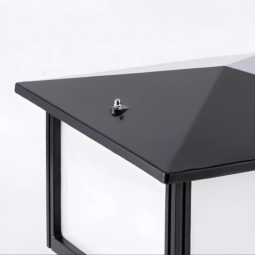 Modern Rectangle Metal Outdoor Pillar Lamp with Hipped Roof Design