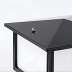 Modern Rectangle Metal Outdoor Pillar Lamp with Hipped Roof Design