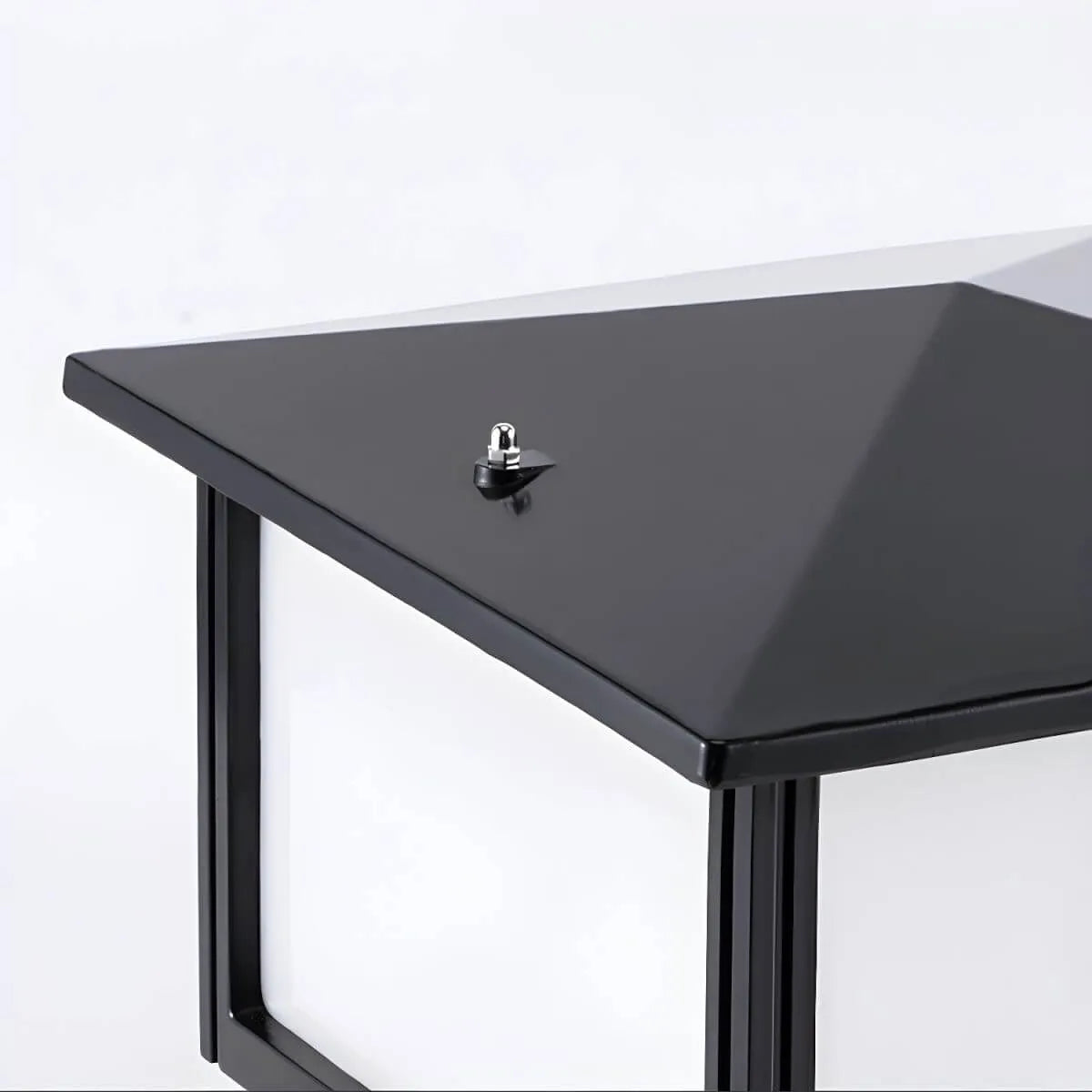 Modern Rectangle Metal Outdoor Pillar Lamp with Hipped Roof Design