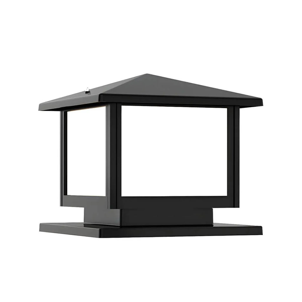 Modern Rectangle Metal Outdoor Pillar Lamp with Hipped Roof Design