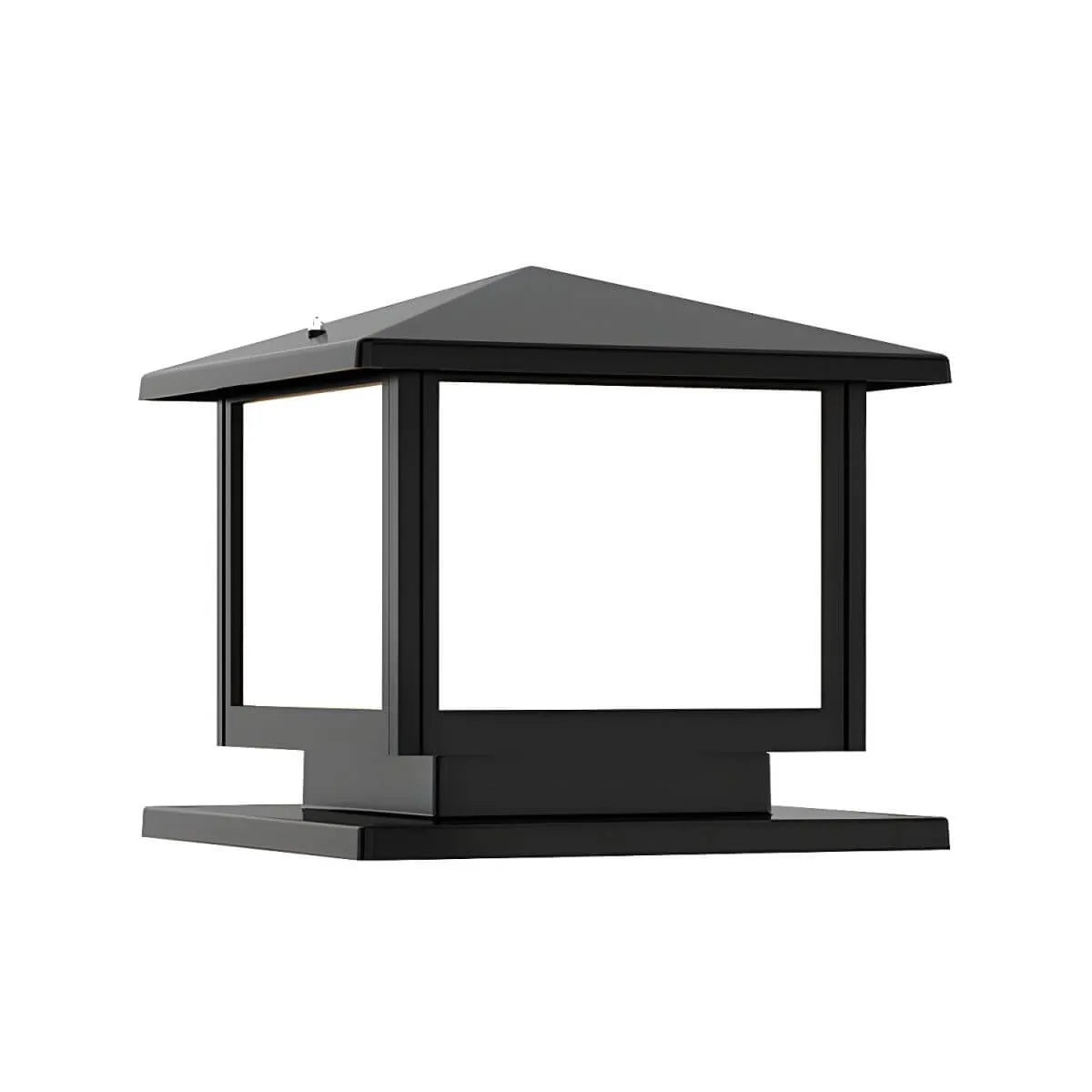Modern Rectangle Metal Outdoor Pillar Lamp with Hipped Roof Design