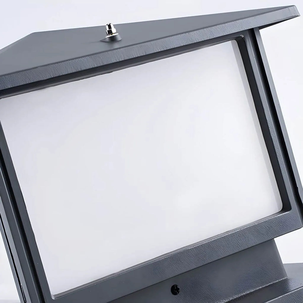 Modern Rectangle Metal Outdoor Pillar Lamp with Hipped Roof Design
