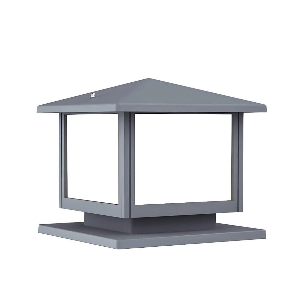 Modern Rectangle Metal Outdoor Pillar Lamp with Hipped Roof Design