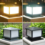 Modern Rectangle Metal Outdoor Pillar Lamp with Hipped Roof Design