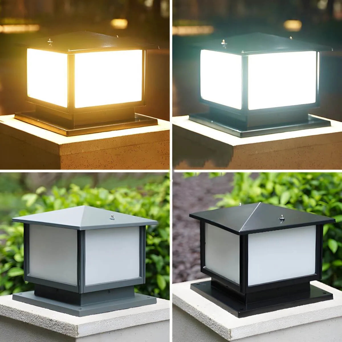 Modern Rectangle Metal Outdoor Pillar Lamp with Hipped Roof Design