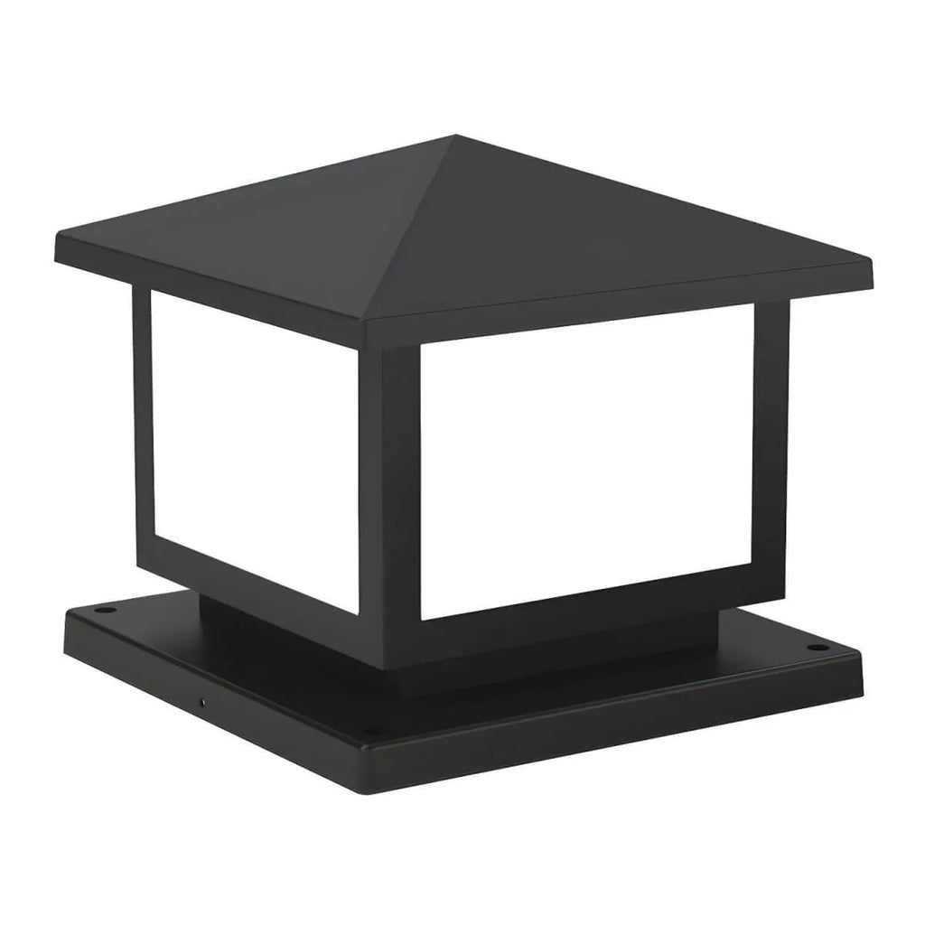 Modern Rectangle Metal Outdoor Pillar Lamp with Hipped Roof Design