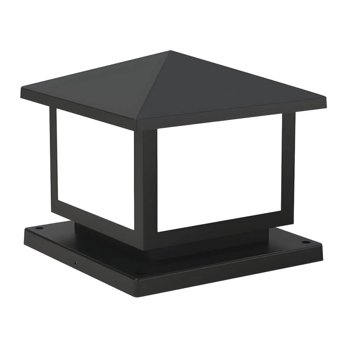 Modern Rectangle Metal Outdoor Pillar Lamp with Hipped Roof Design