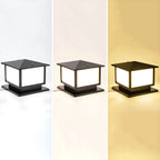 Modern Rectangle Metal Outdoor Pillar Lamp with Hipped Roof Design