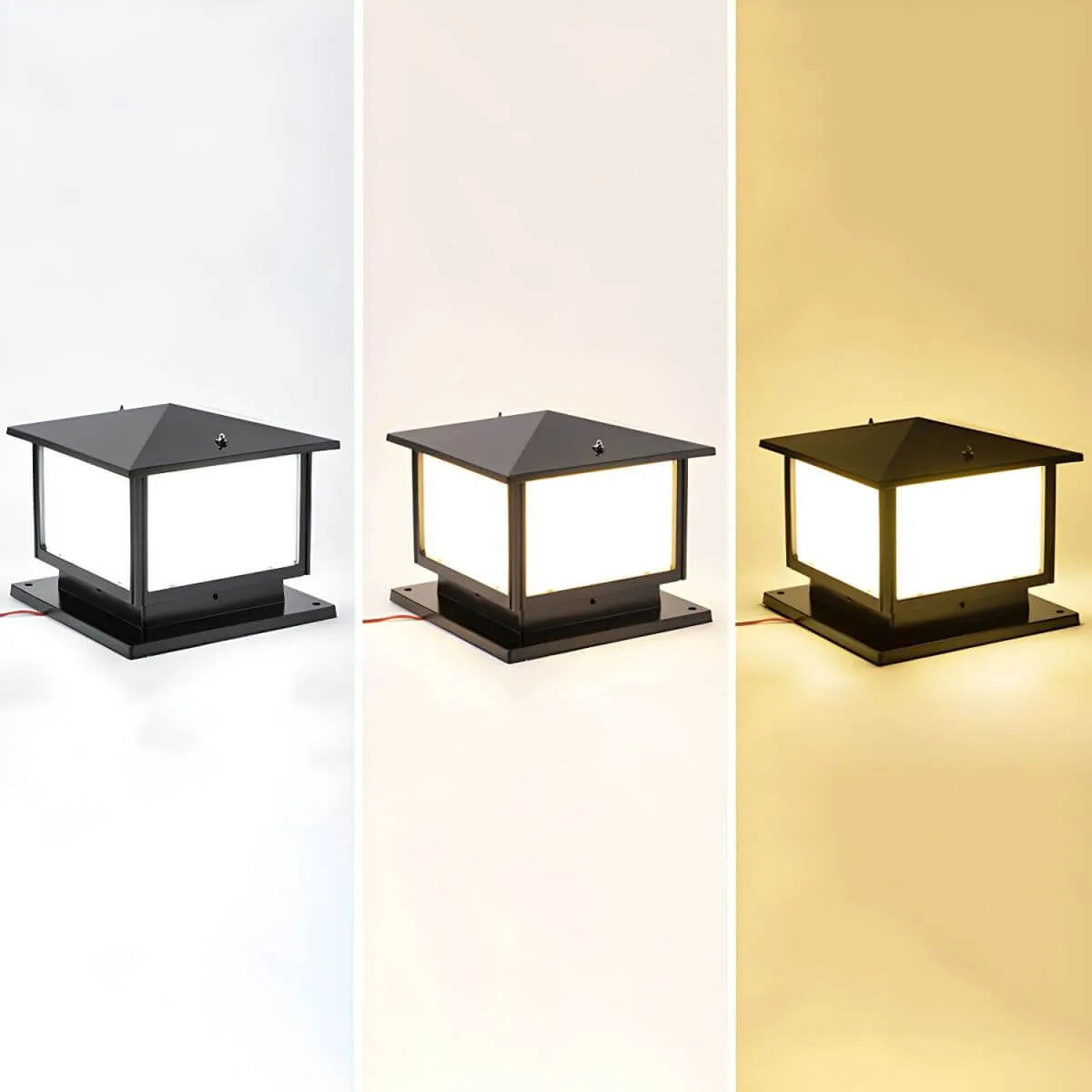 Modern Rectangle Metal Outdoor Pillar Lamp with Hipped Roof Design