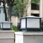 Modern Rectangle Metal Outdoor Pillar Lamp with Hipped Roof Design