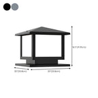 Modern Rectangle Metal Outdoor Pillar Lamp with Hipped Roof Design Dimensions