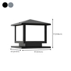 Modern Rectangle Metal Outdoor Pillar Lamp with Hipped Roof Design Dimensions