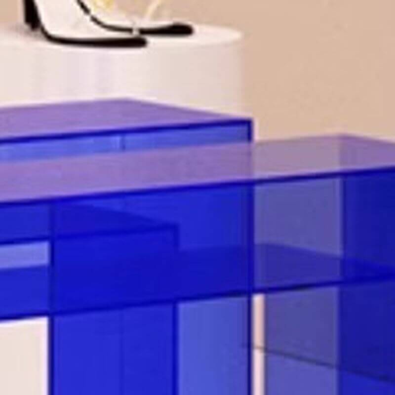 Modern Rectangular Display Table with Lucite Frame and Solid Color Top