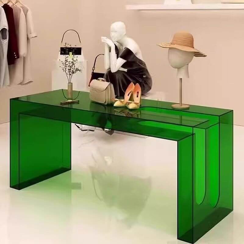 Modern Rectangular Display Table with Lucite Frame and Solid Color Top