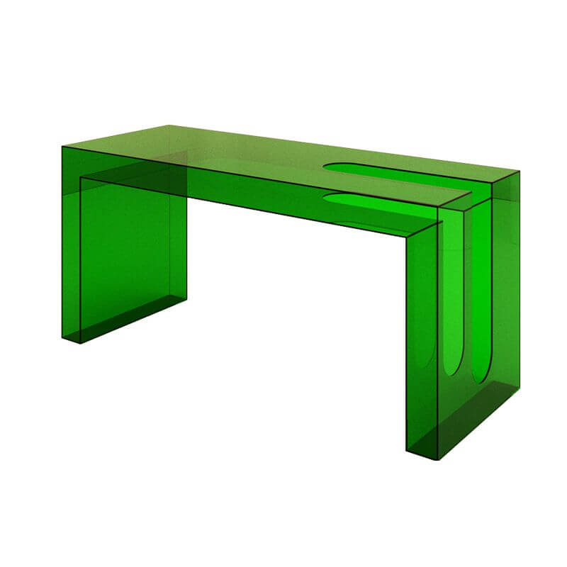 Modern Rectangular Display Table with Lucite Frame and Solid Color Top
