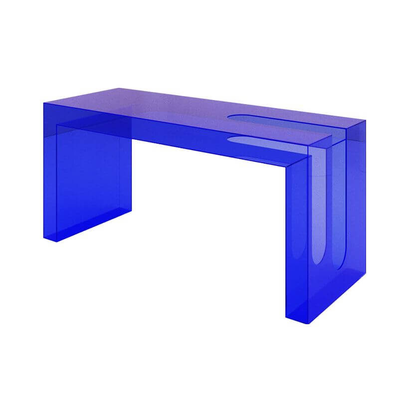 Modern Rectangular Display Table with Lucite Frame and Solid Color Top