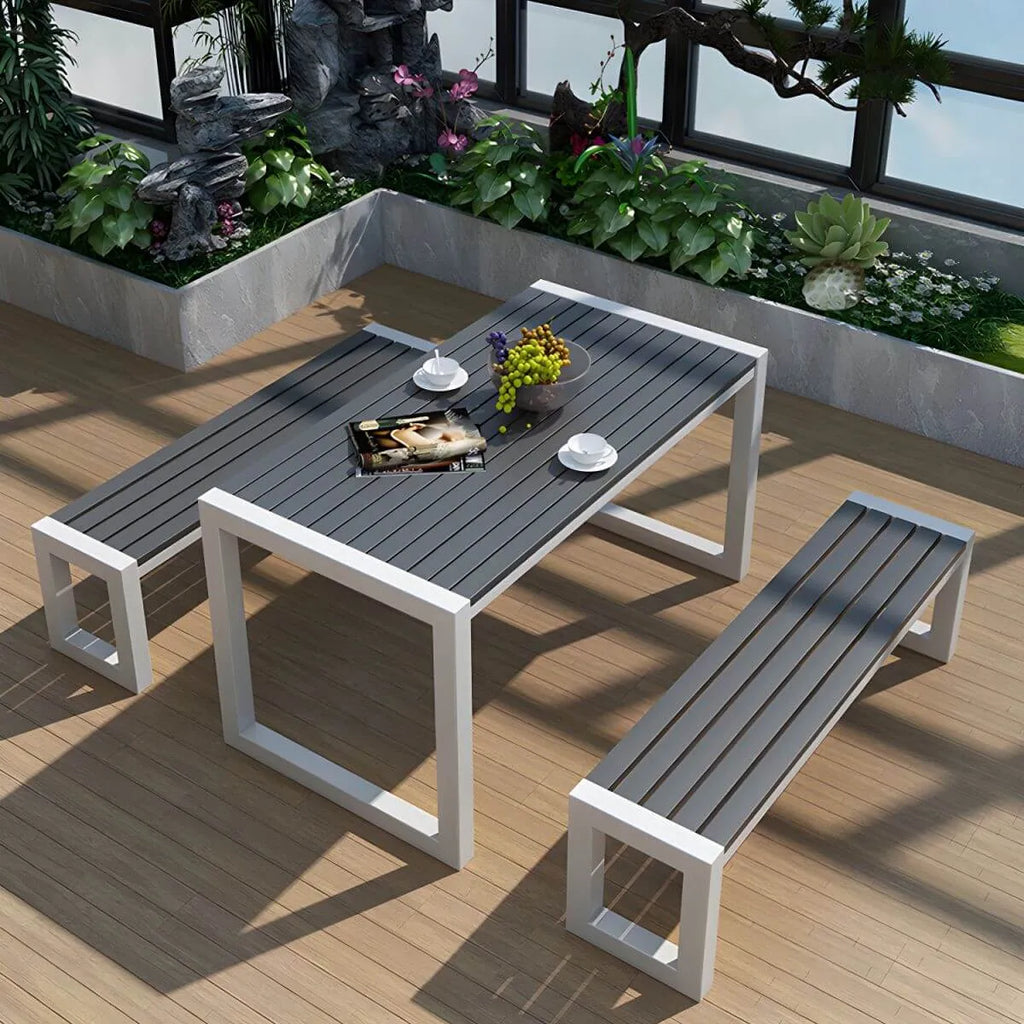 Modern Rectangular Outdoor Coffee Table – Manufactured Wood & Metal Frame