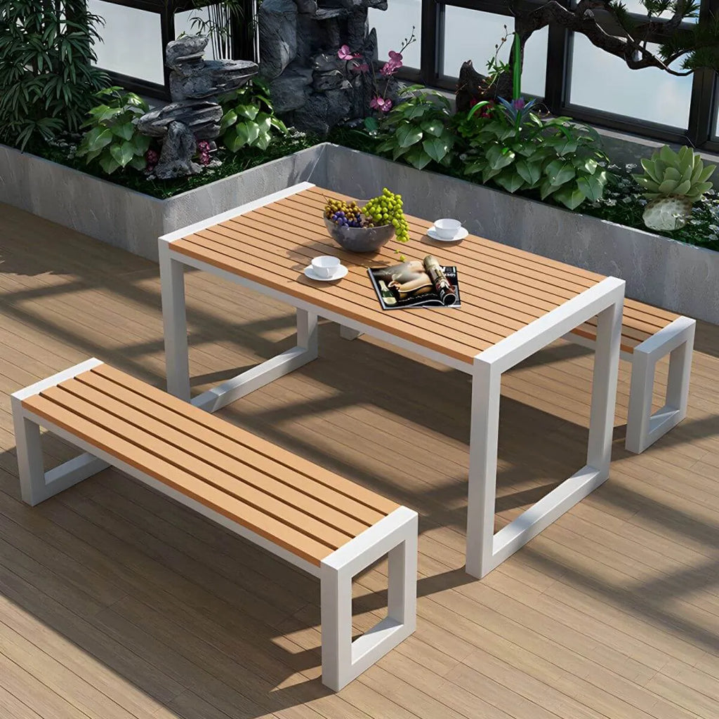 Modern Rectangular Outdoor Coffee Table – Manufactured Wood & Metal Frame