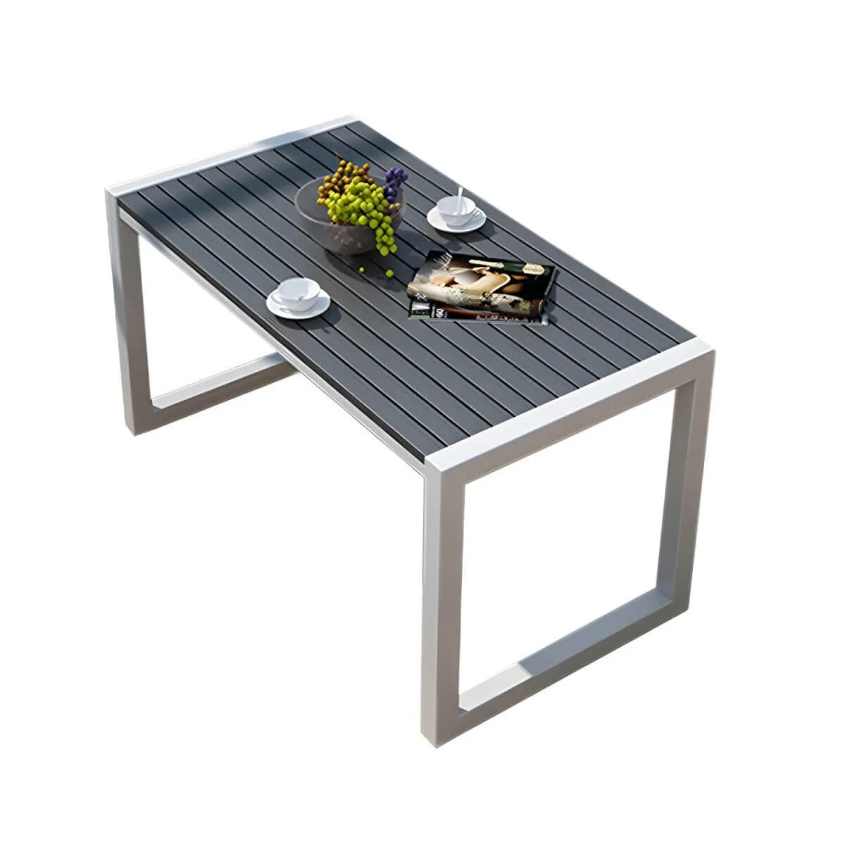 Modern Rectangular Outdoor Coffee Table – Manufactured Wood & Metal Frame